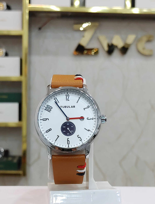 Tubular Watch Down Second Date For Men Leather Strap