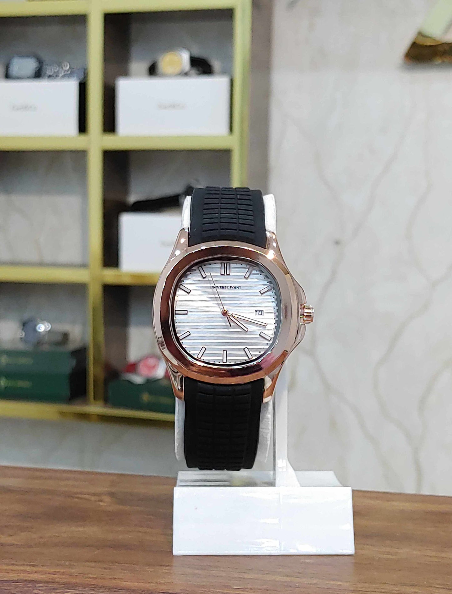 Universe Point Wrist Watch in Roae Gold Case Rubber Straps