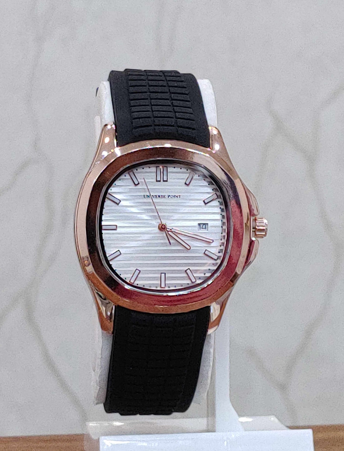 Universe Point Wrist Watch in Roae Gold Case Rubber Straps