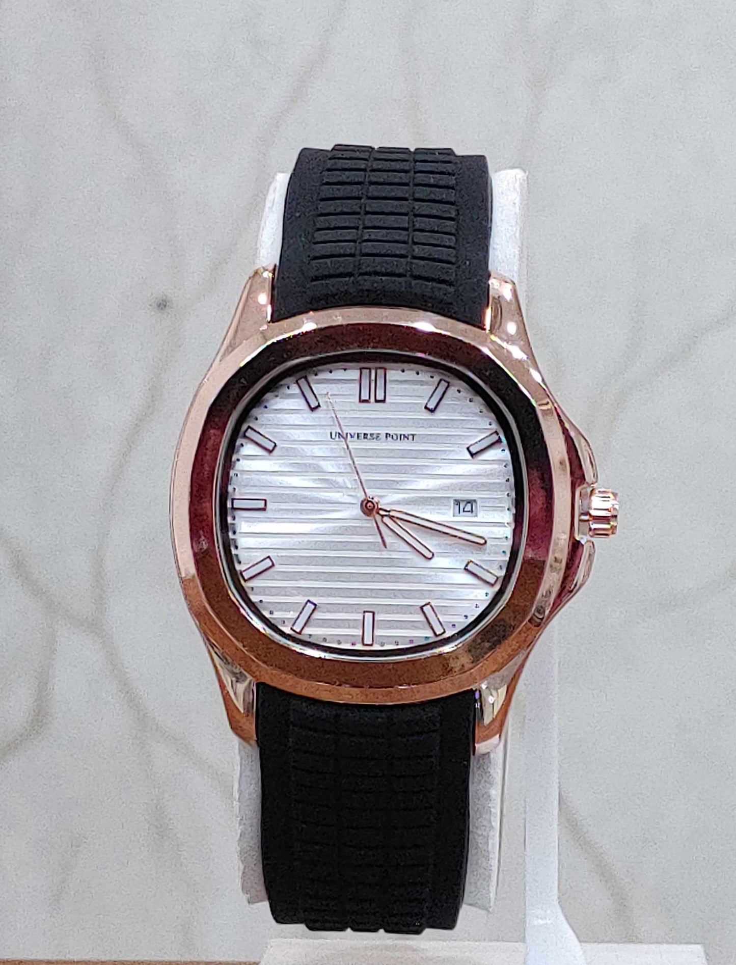 Universe Point Wrist Watch in Roae Gold Case Rubber Straps