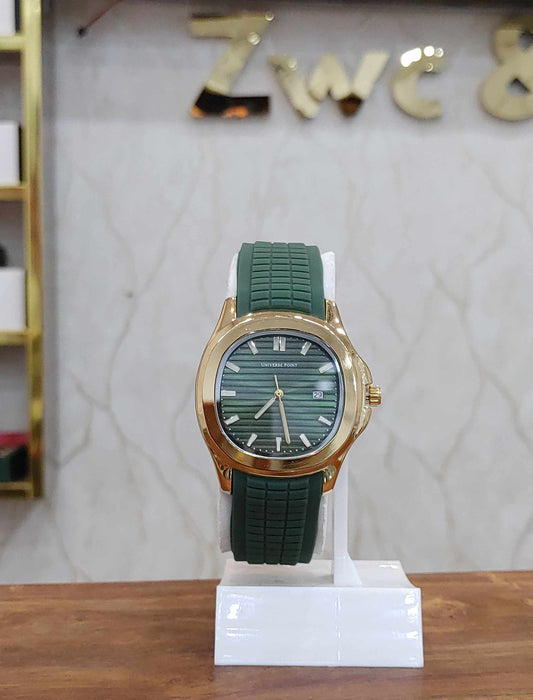 Olive Green Dial Universe Point Watch in Rubber Strap