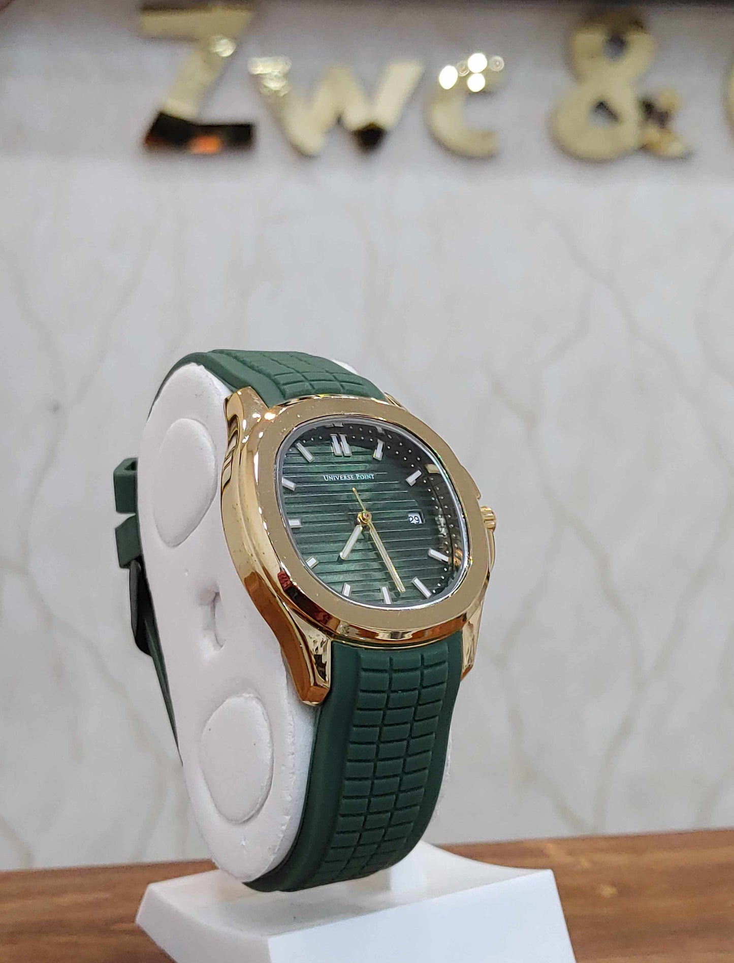 Olive Green Dial Universe Point Watch in Rubber Strap