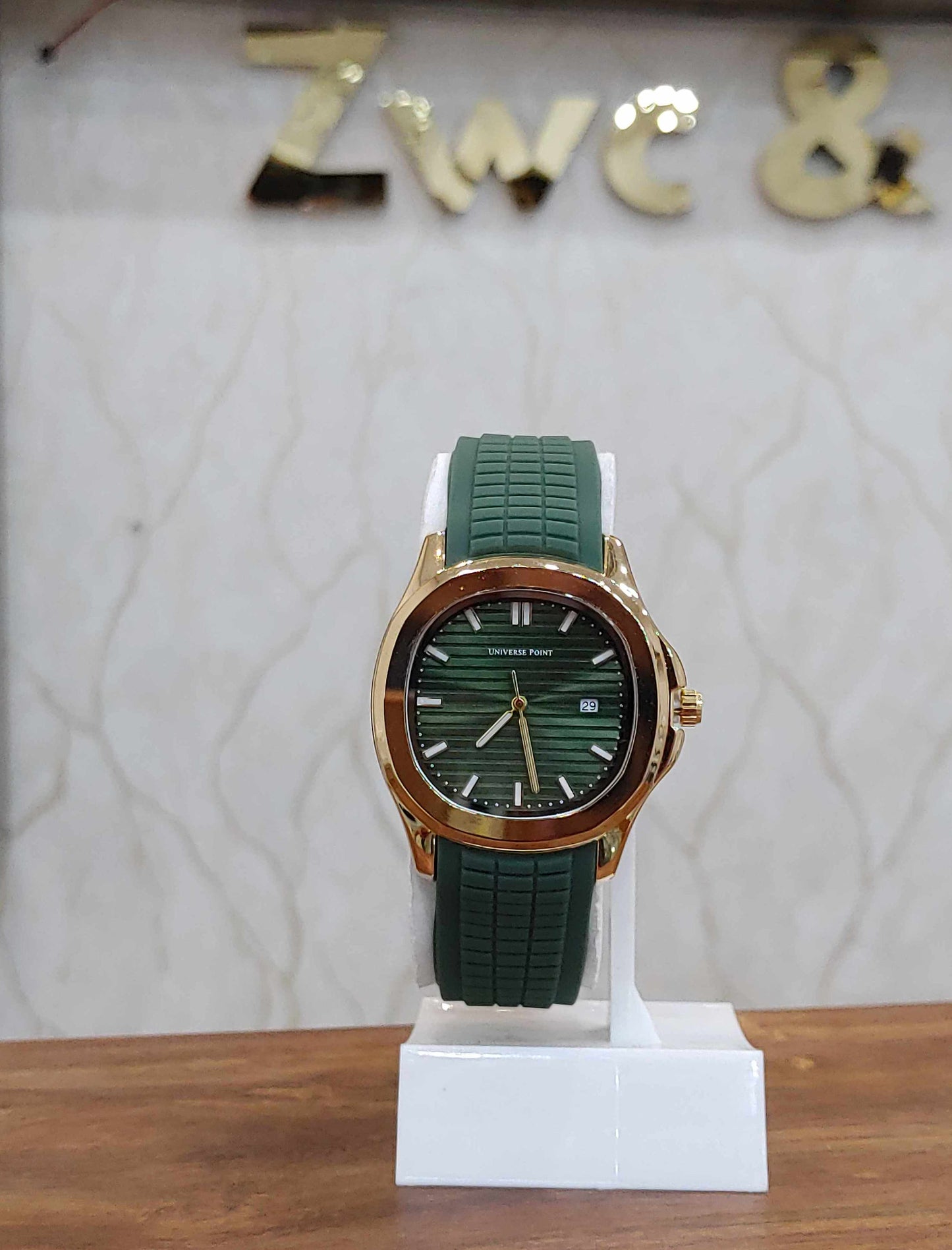 Olive Green Dial Universe Point Watch in Rubber Strap