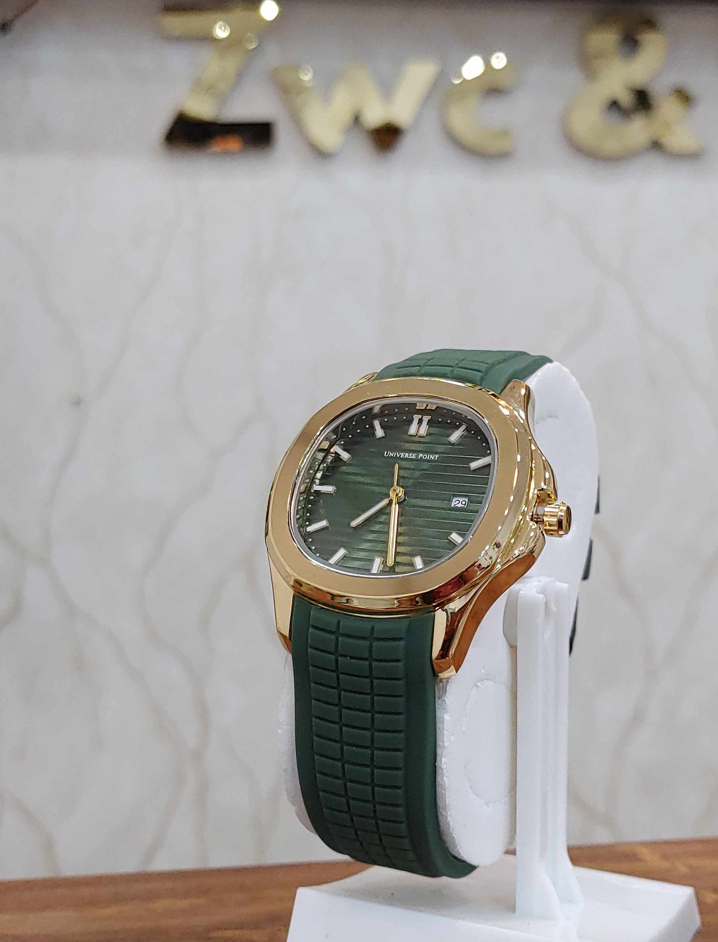 Olive Green Dial Universe Point Watch in Rubber Strap