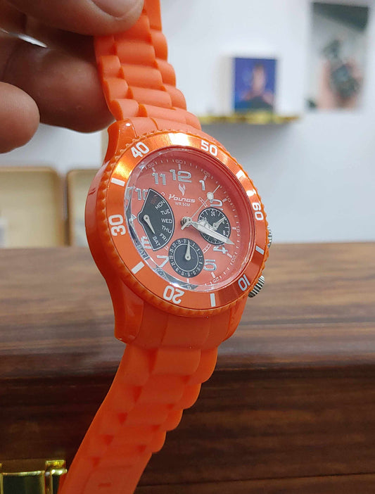 Youngs Orange Soft Rubber Strap Unisex Watch