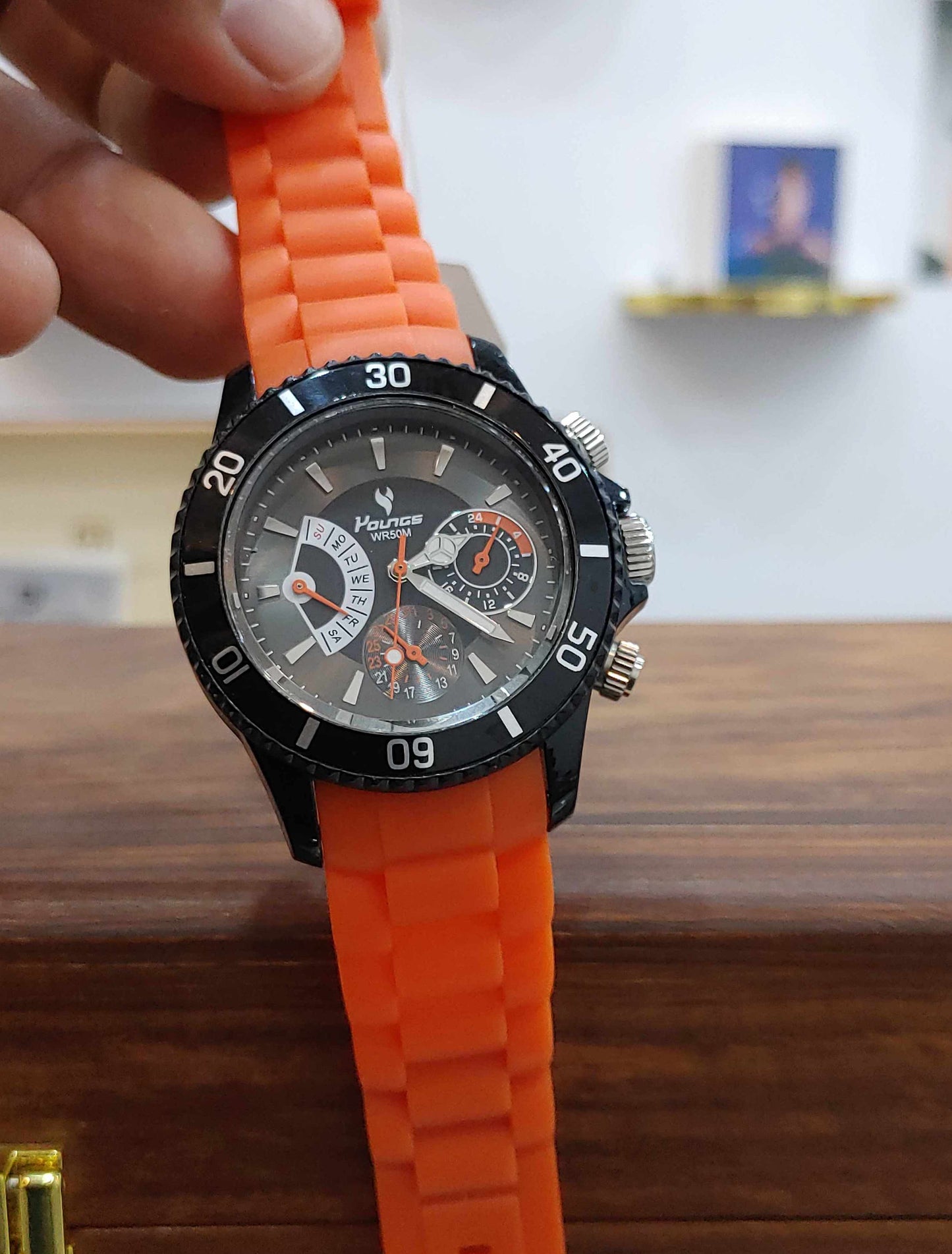 Youngs Orange Sports Watch For Men in Soft Rubber Straps