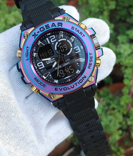 X Gear Sports Watch Special Rainbow Colour Dual Time