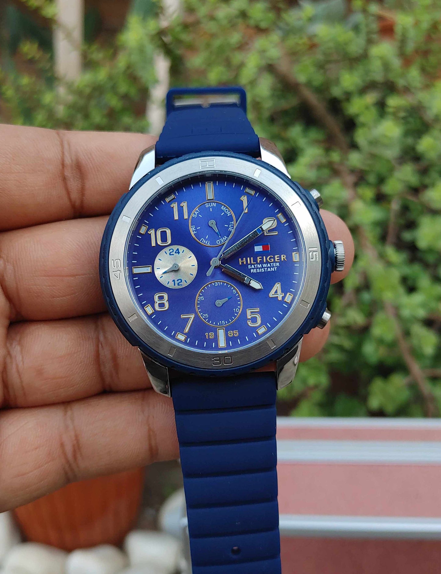 Tommy Hilfiger Wrist Watch for men blue Dial Rubber Strap Solid Case Dual Tone