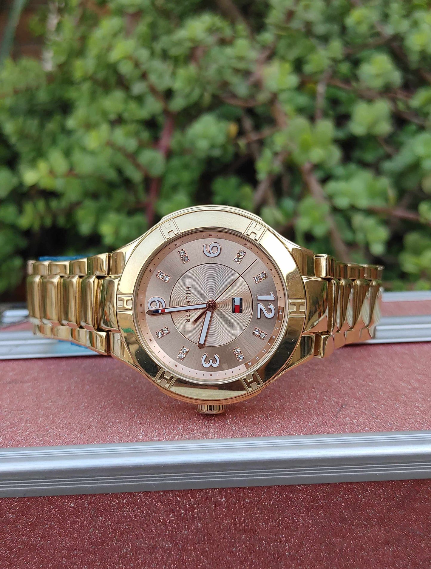 Tommy Hilfiger Pink Dial Gold Colour Watch for women