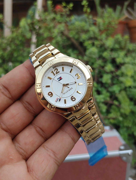 Tommy Hilfiger Wrist Watch for Women Gold Colour White Dial Stainless Steel