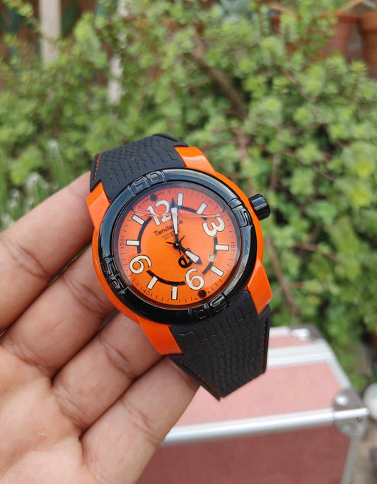 Tenedence Wrist Watch Orange Dial Black Rubber Straps