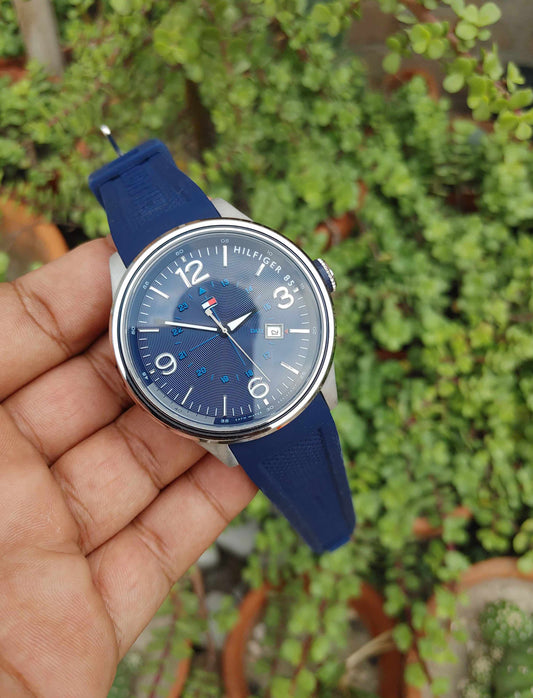 Hilfiger Blue Rubber Band Wrist Watch For Men