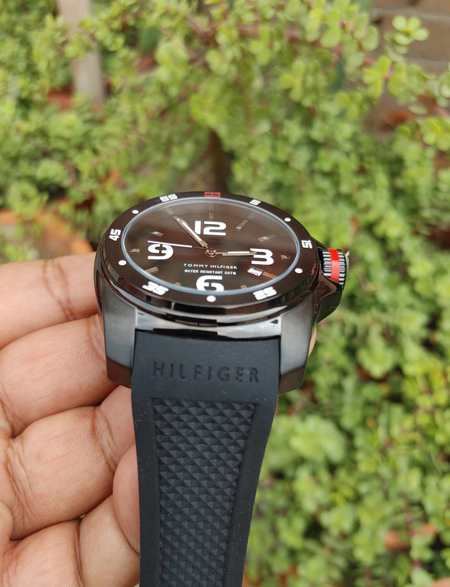 Tommy Hilfiger Black Rubber Strap Sports Watch For Men Solid Steel Case