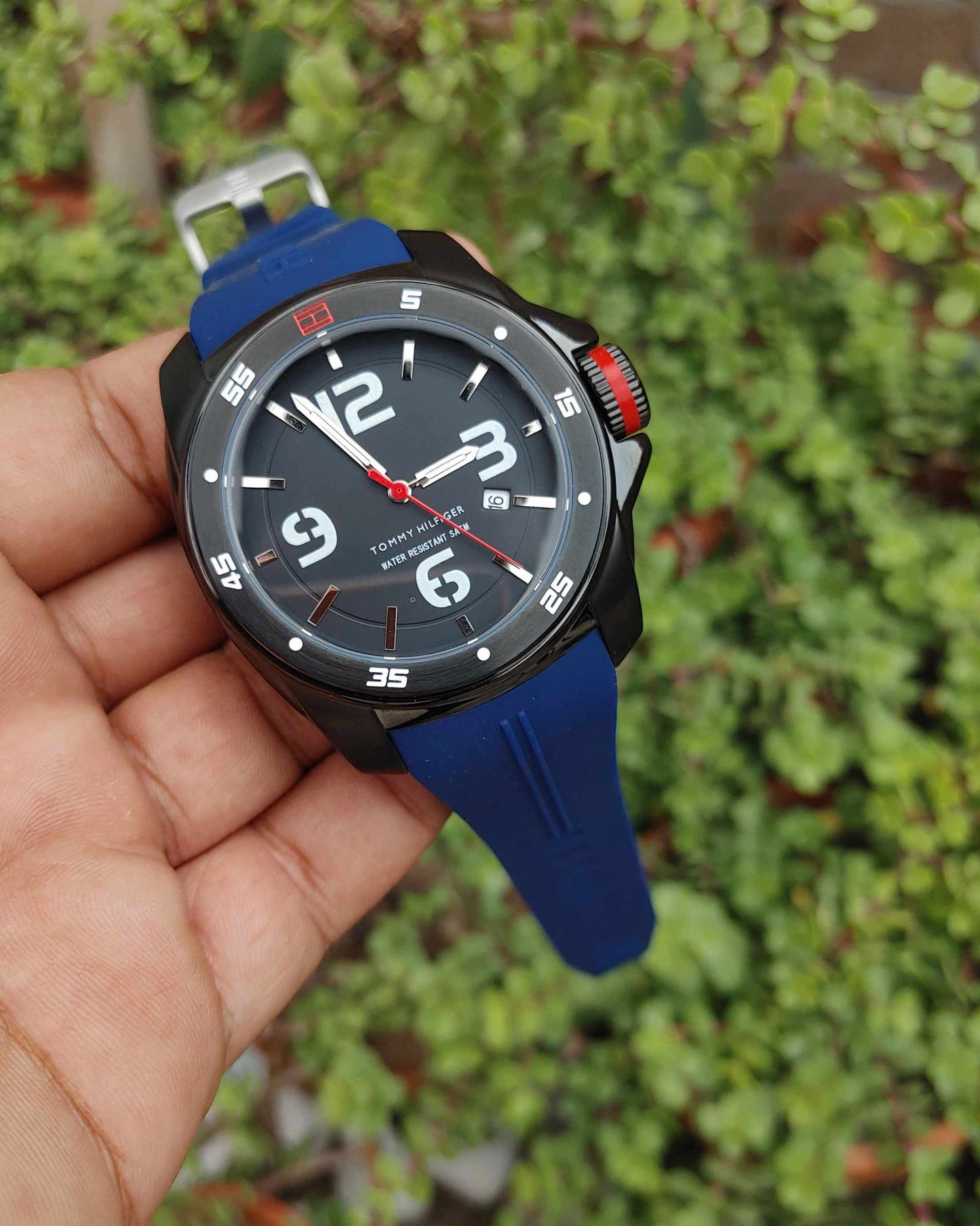 Tommy Hilfiger Blue Rubber Strap Sports Watch For Men Solid Steel Case