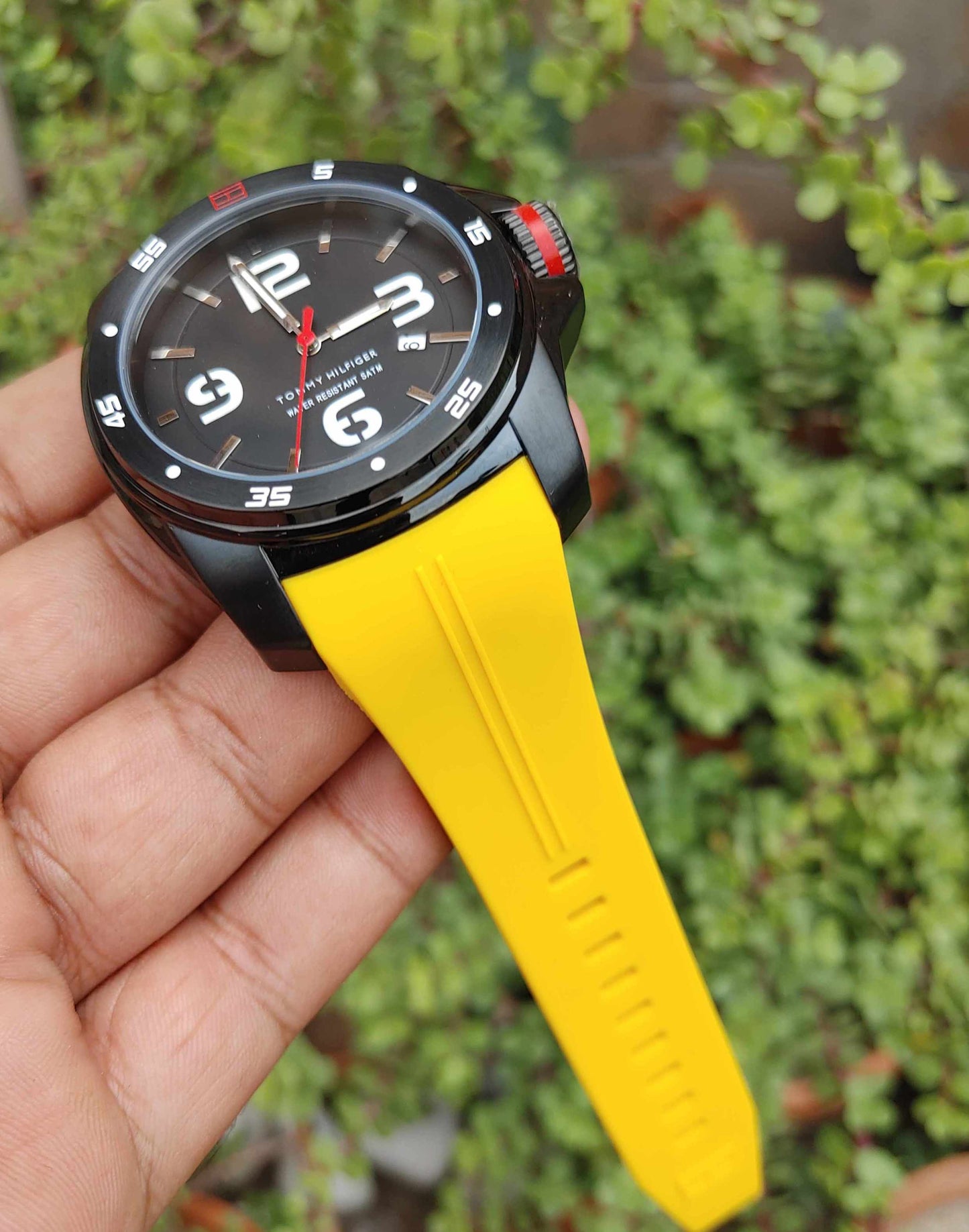 Tommy Hilfiger Yellow Rubber Strap Sports Watch For Men