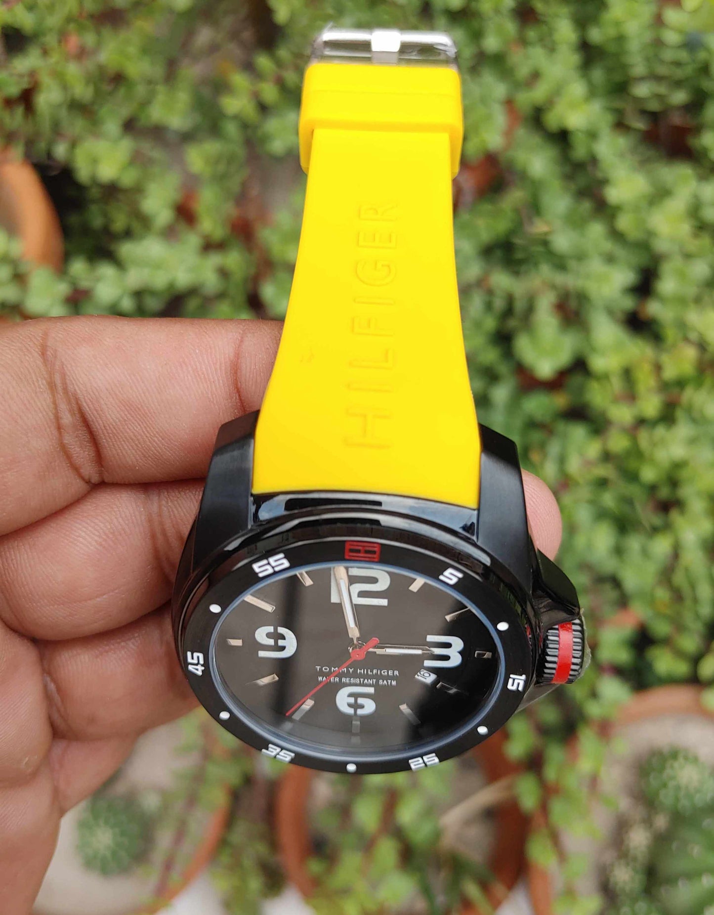 Tommy Hilfiger Yellow Rubber Strap Sports Watch For Men