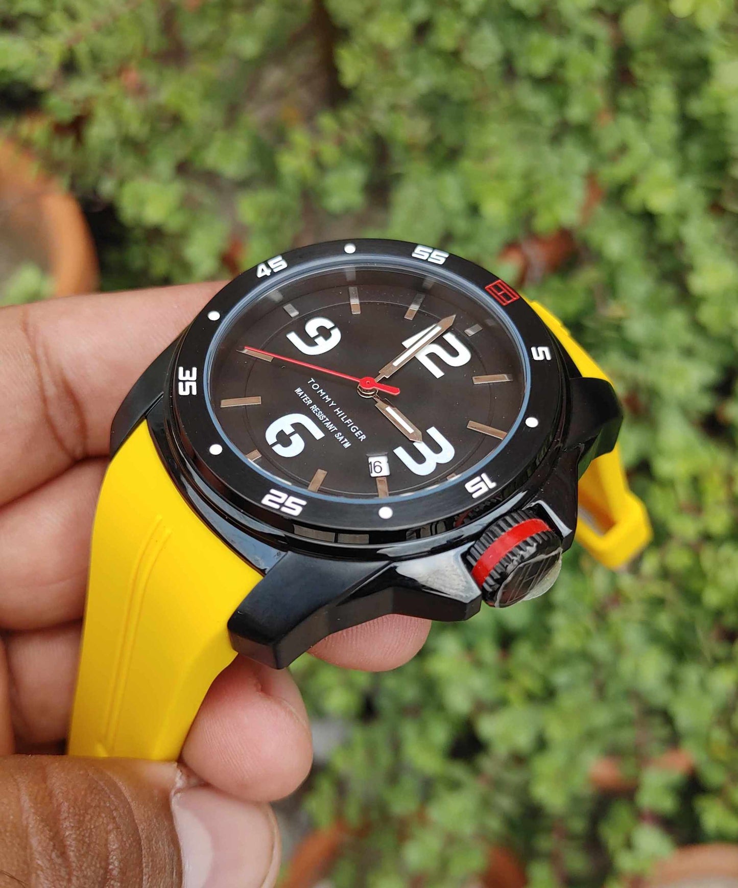 Tommy Hilfiger Yellow Rubber Strap Sports Watch For Men