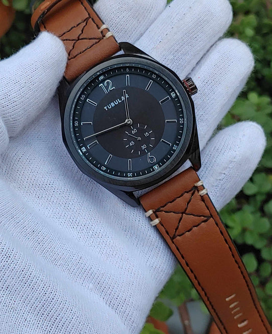 Tubular Down Second Wrist Watch Leather strap For men