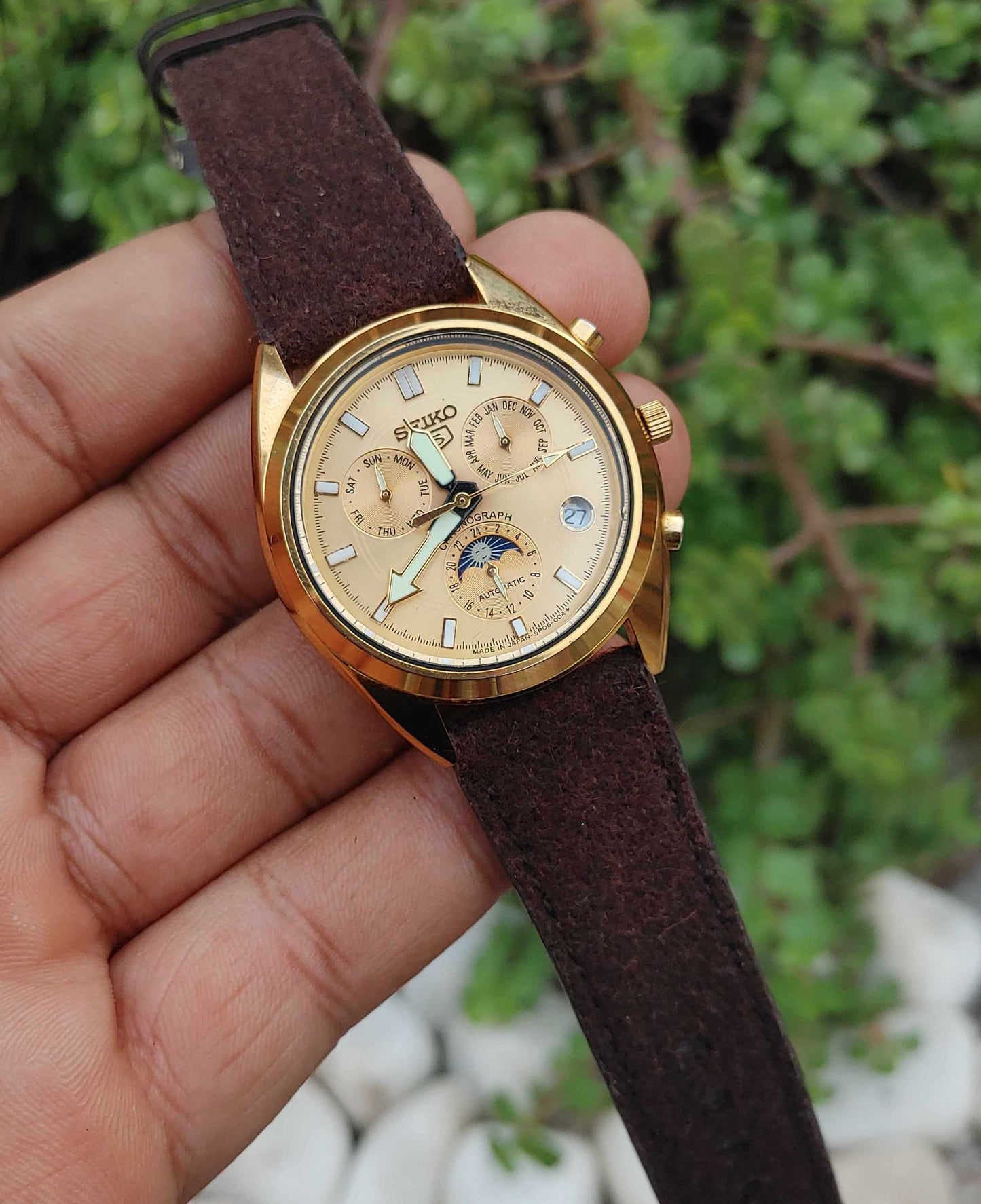 Seiko Vintage leather Strap 40mm Moonphase