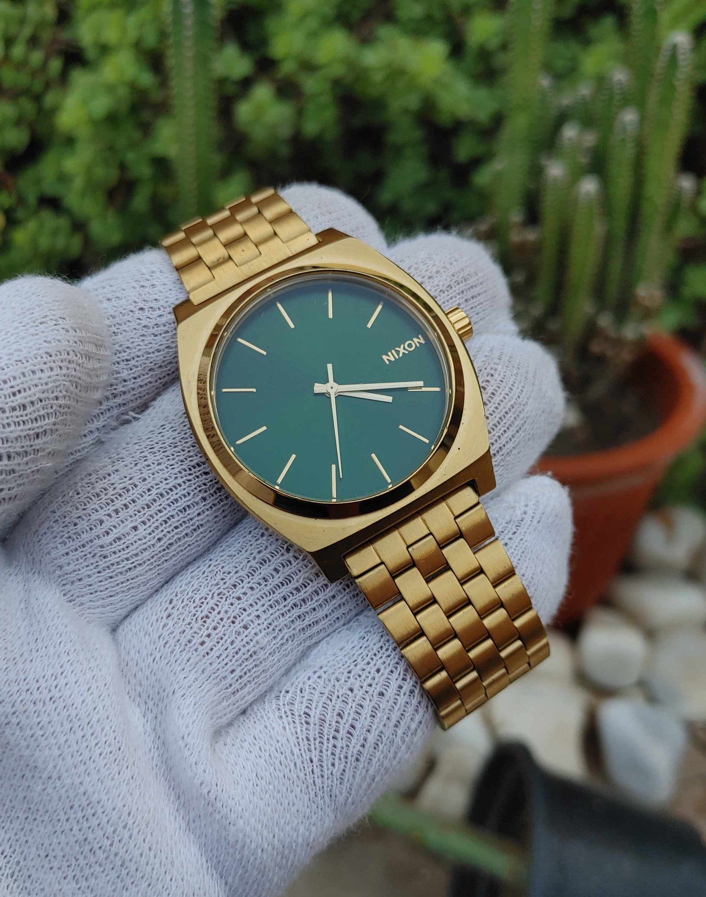 Nixon Green Dial Gold Colour Stainless Steel Watch