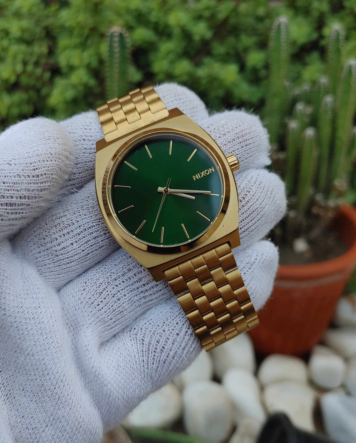 Nixon Green Dial Gold Colour Stainless Steel Watch