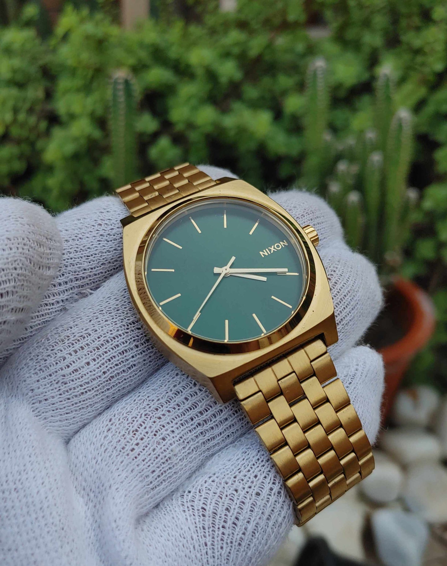 Nixon Green Dial Gold Colour Stainless Steel Watch