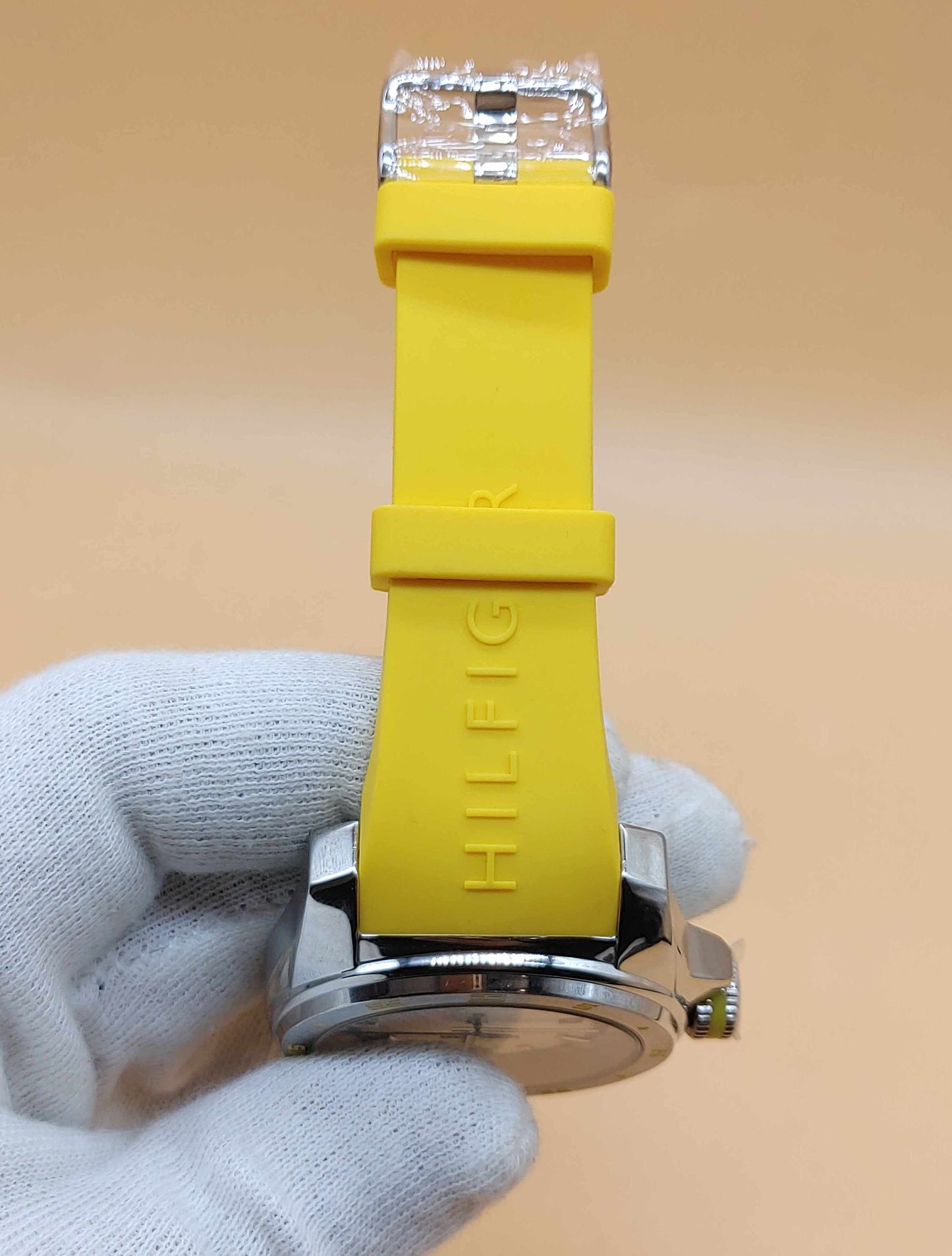 Tommy Hilfiger Sports Watch Stainless Steel Case Yellow Sports Rubber Strap