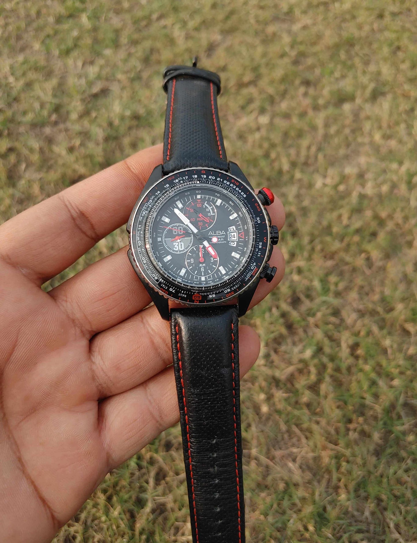 Alba Pilots Mode Watch For Men by Seiko Leather Strap Watch