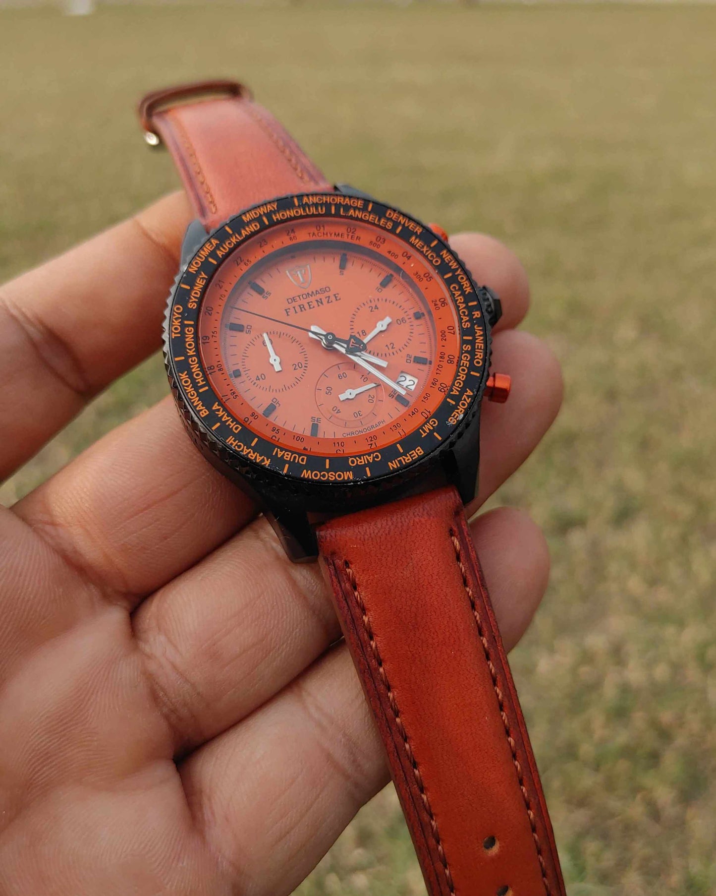 Detomaso Firenze Orange Dial Chornograph Watch For Men