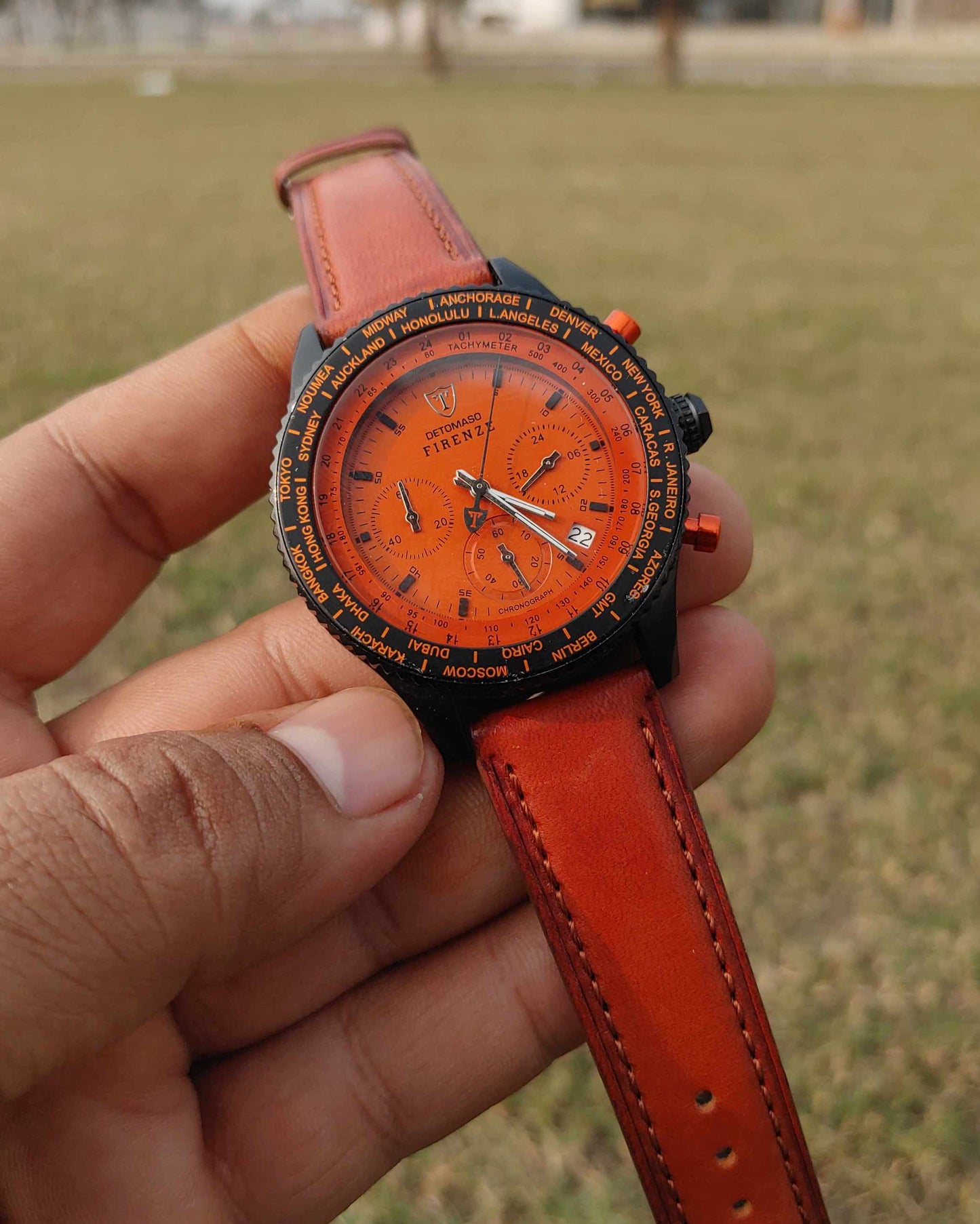 Detomaso Firenze Orange Dial Chornograph Watch For Men