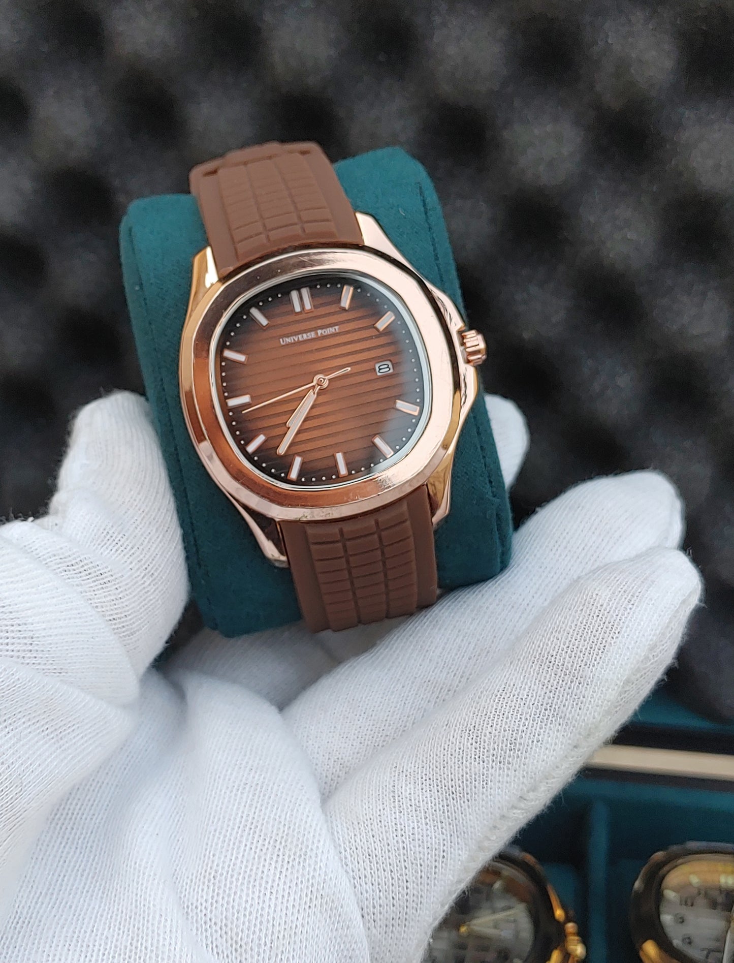 Universe Point Rose Gold Case Diameter Rubber Strap Watch