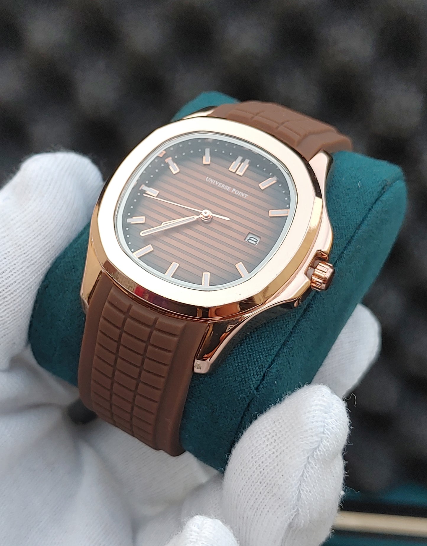 Universe Point Rose Gold Case Diameter Rubber Strap Watch