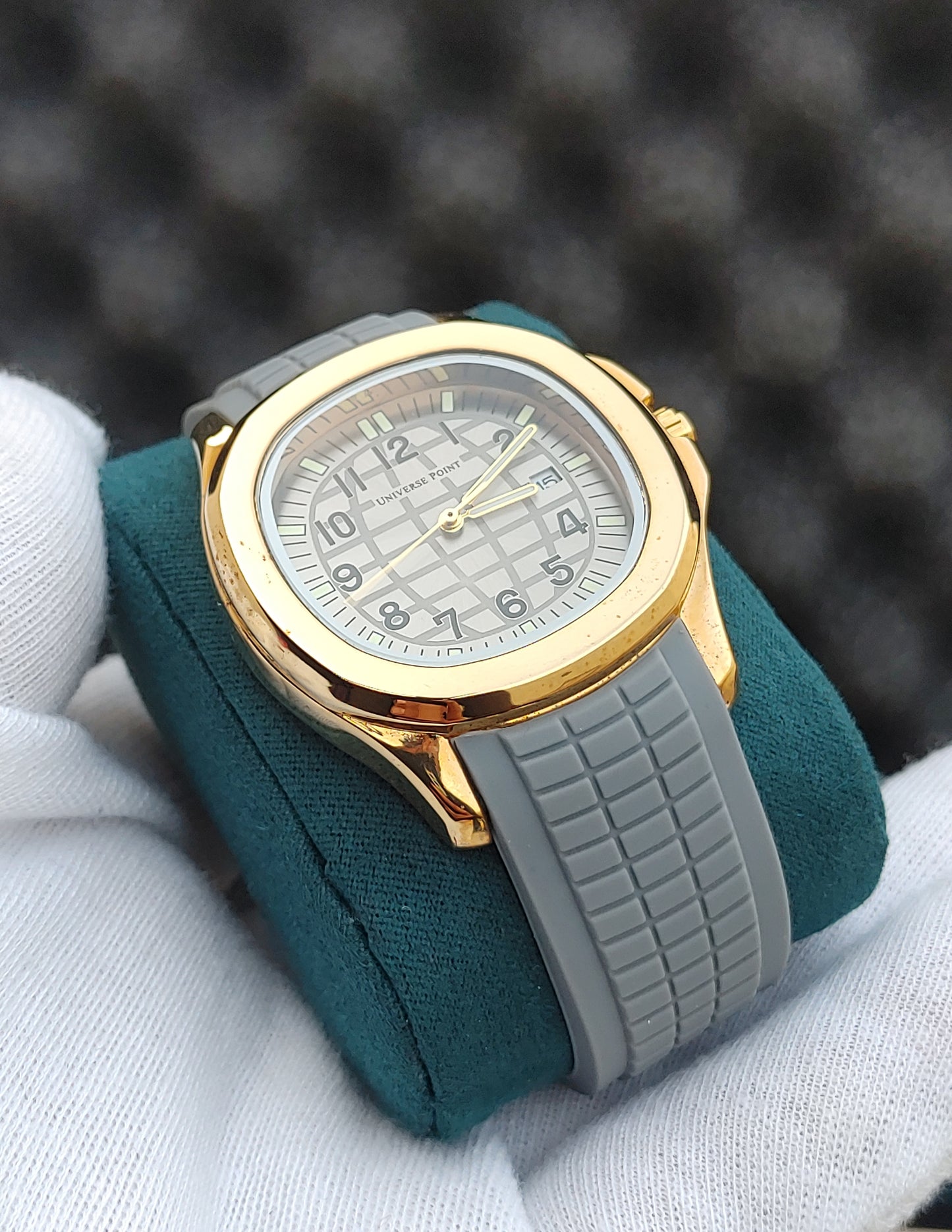 Universe Point Rubber Strap Golden Case Number Dial Watch