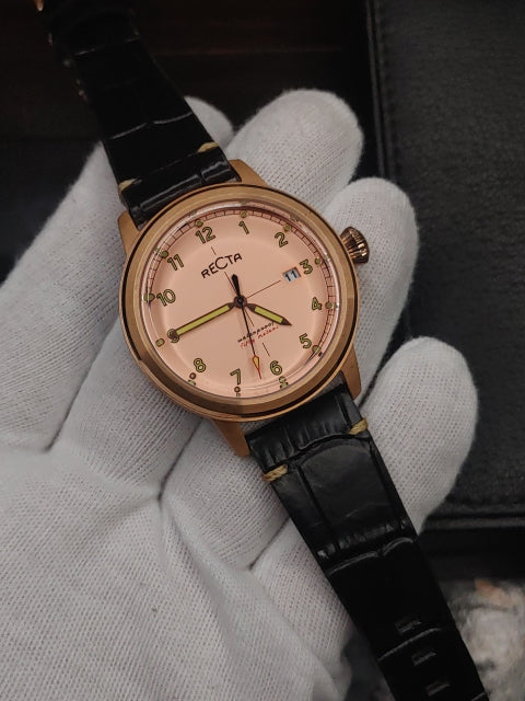 Recta Rose Gold Case Watch For Men Leather Strap