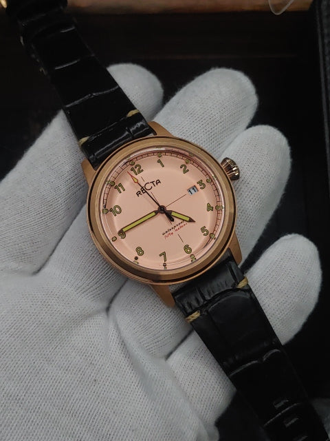 Recta Rose Gold Case Watch For Men Leather Strap